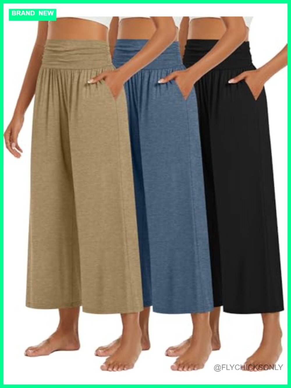 Wide Leg Capri Pants High Waisted Pleated Palazzo Yoga Lounge